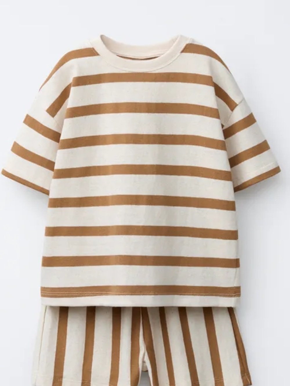 Zara Round Neck Short Sleeve Stripe T-shirt Cream/Ocher Tan Cotton Boy 8-9